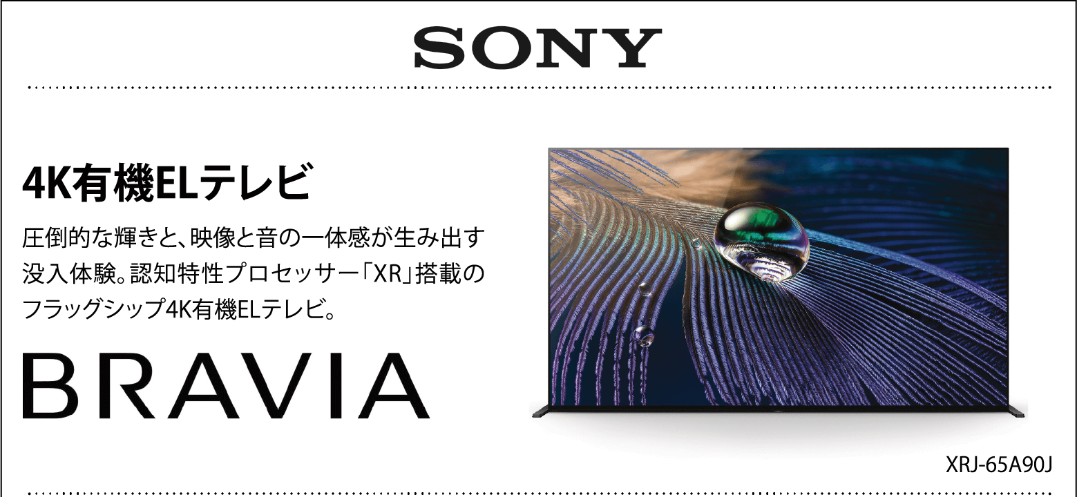 SONY 4K有機ELテレビ XRJ-65A90J 映像と音の一体感が生み出す没入体験。認知特性プロセッサー「XR」搭載のフラッグシップ4K有機ELテレビ